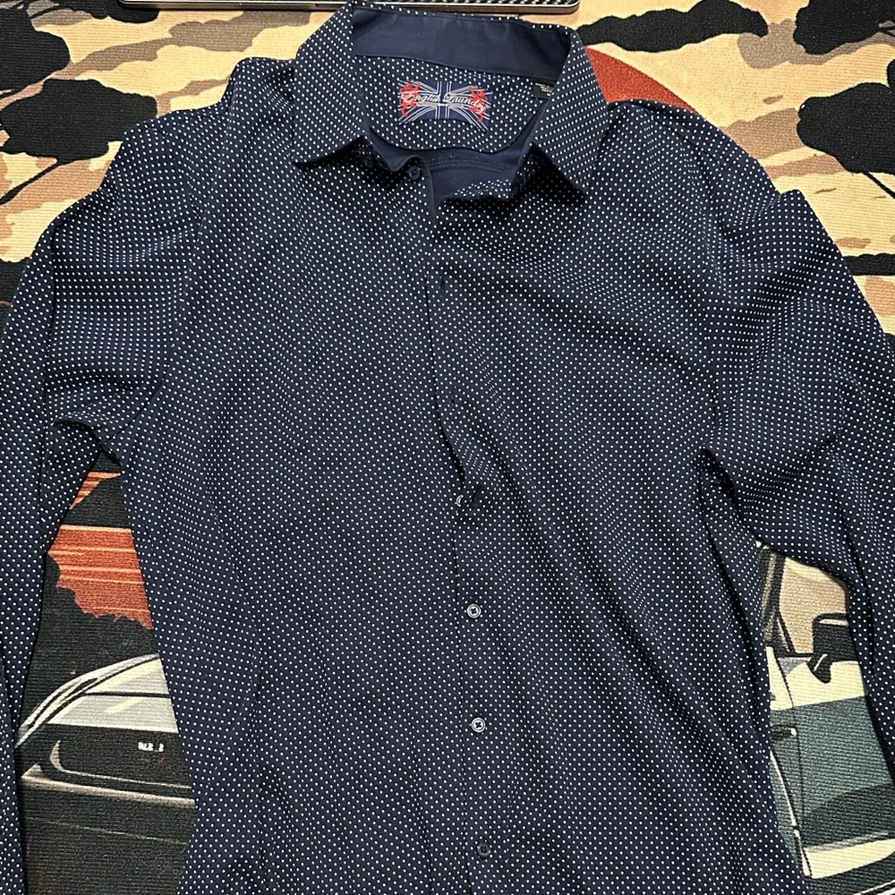 English Laundry Navy Blue Microdot Button-Down Shirt